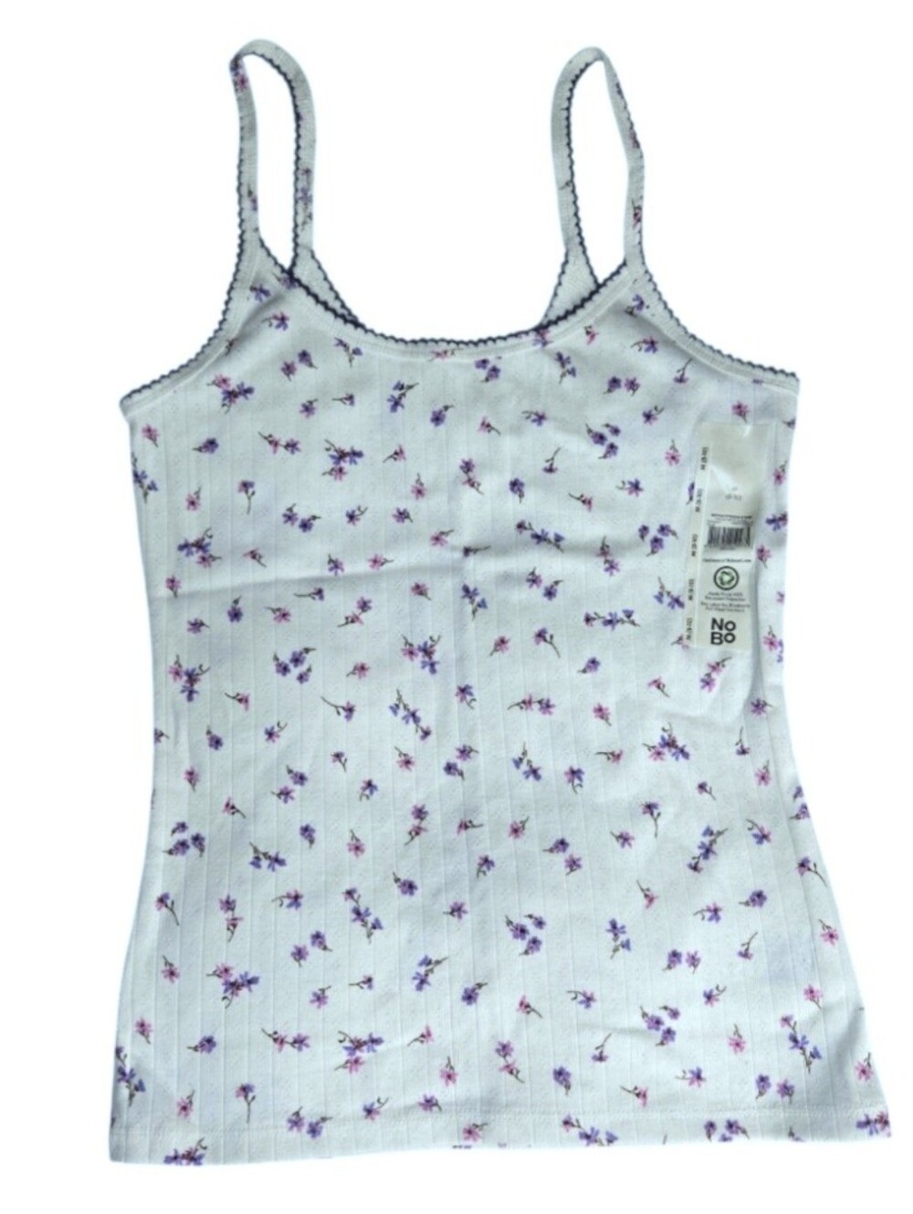 No Boundaries Pointelle Tank Top in White w/ Florals, Size: M Women's.